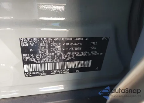 2021 Toyota Rav4 Trd Off-Road из США, поврежденный, VIN 2T3S1RFV0MW221323